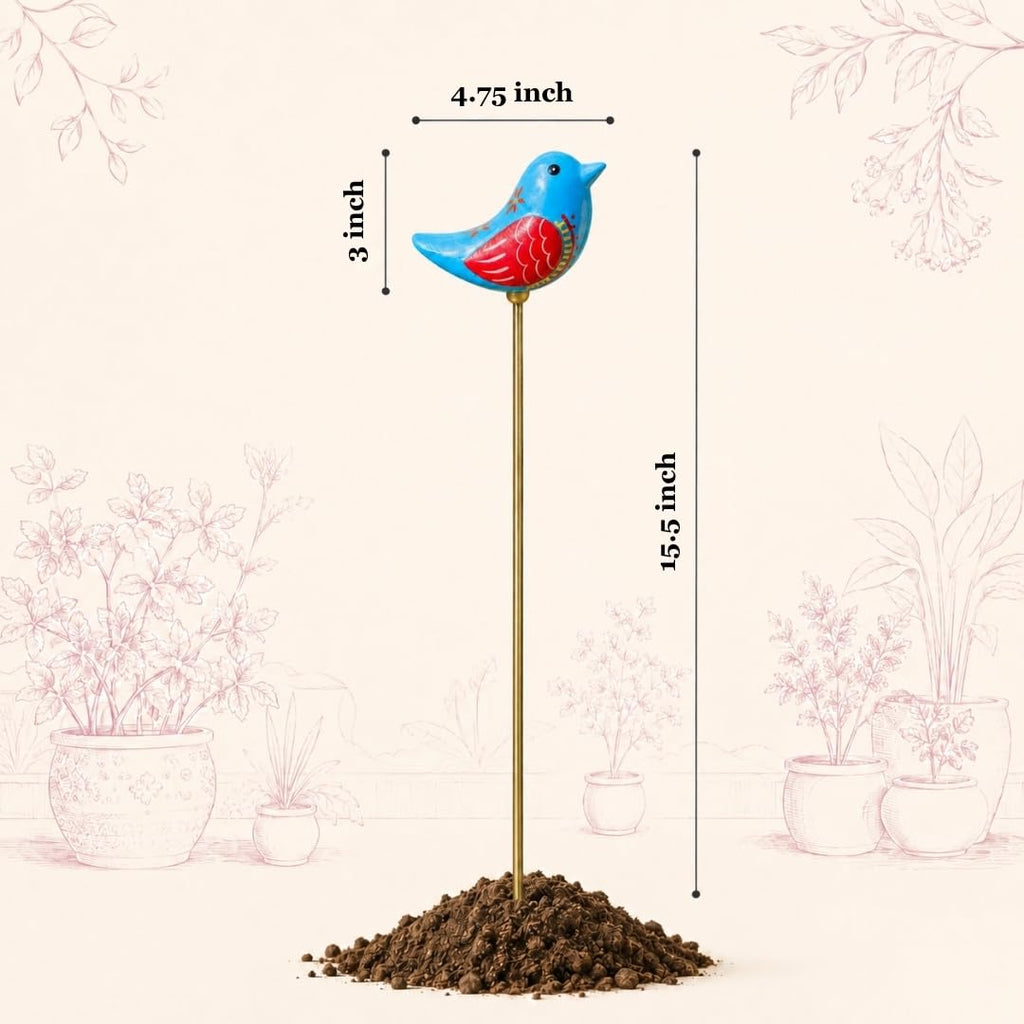 ATRANGI STUDIO Birds of Paradise Garden Stake - Set of 6| Handcrafted by Rajasthan artisans | Boho Garden/Balcony Decor | Easy to use in pots, patios, lawns | Multicolour