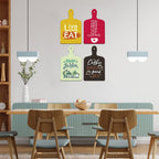 Artvibes Live Love Eat Printed Wooden Wall Hanging for Kitchen | Cafe | Restaurant | Dining Room | Quotes Decor Item | Wall Poster | Food Quotes Decoration | Gift Items | Gifts (WH_5605N), Set of 4