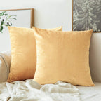 Khooti Fabric Velvet Cushion Cover | 14x14 Inch, Wheat - Pack of 2 | Solid Plain Soft & Smooth, Decorative Cushion Covers for Living Room, Bedroom, Couches, Chairs, Sofas, Beds & Home Decor