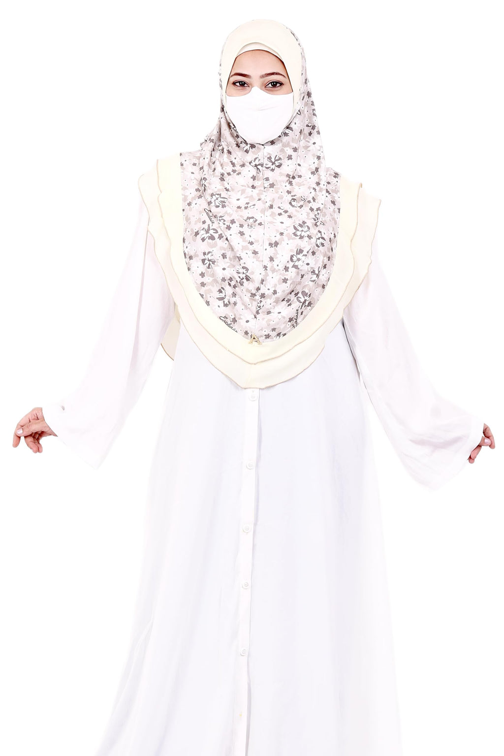 Markaz Hijab Women's Floral Printed Hijab | Ready-to-Wear Modest Headscarf | Lightweight Soft Fabric Instant Hijab | Elegant Scarf for Prayer and Casual Outfits (Light yellow floral, XL)