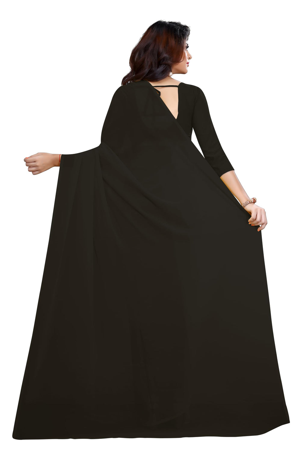 RK FASHIONS Georgette Black Saree for Womens Regular| Farewell| Wedding| Party