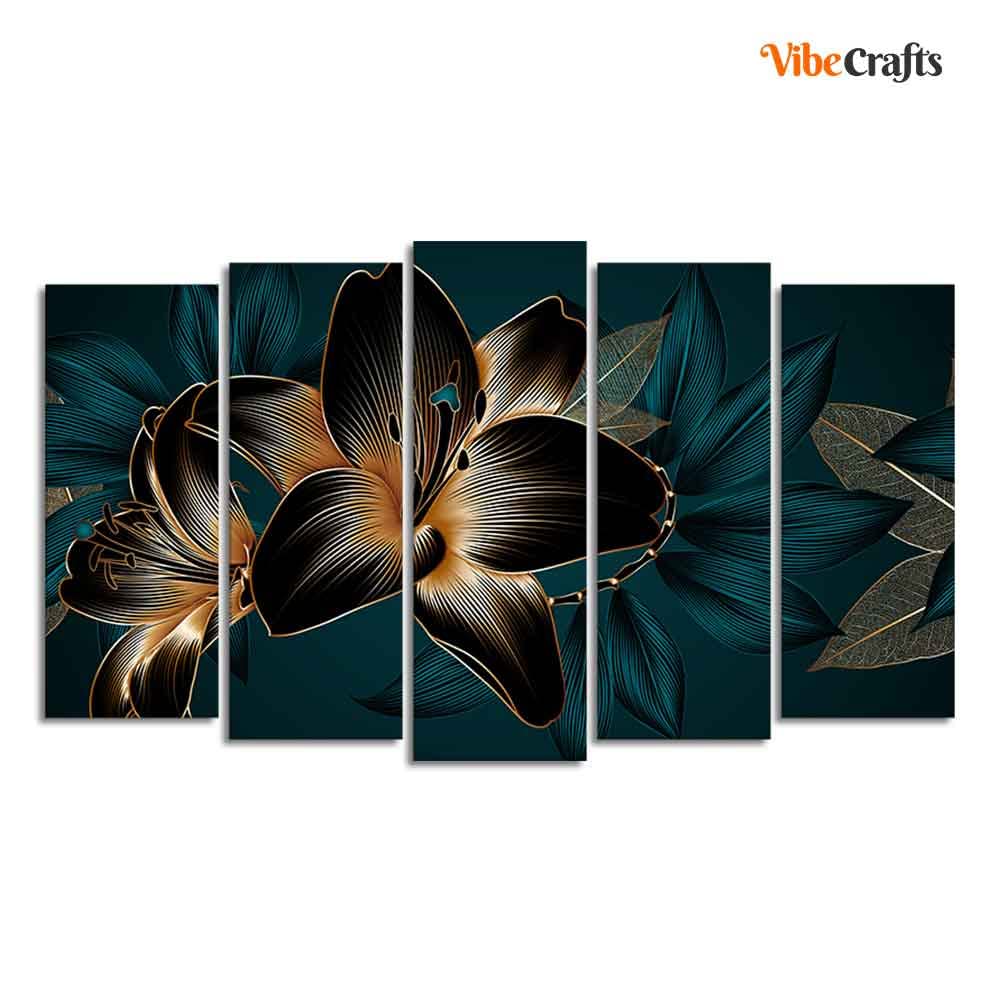 VIBECRAFTS Beautiful Lilies Flowers Canvas Wall Painting Set of Five Pieces For Home|Office|Living Room|Gift (PTVC5Pcs2_6594)