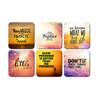 Artvibes Printed MDF Wooden Coasters for Home and Kitchen | Dining Table Decor | Square Coasters | Kitchen Decorative Items | Table Decoration | Home Decor (Set of 6 | 4x4 Inch)(Quotes) TC_2012