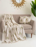 DMAASA Handmade Cotton Jute Sofa Throw Blanket (50x70 inch) with 2 pcs Cushion Cover (16x16 Inch) Couch & Bed Throws (Pack of 3, Cactus Print) Kafalo