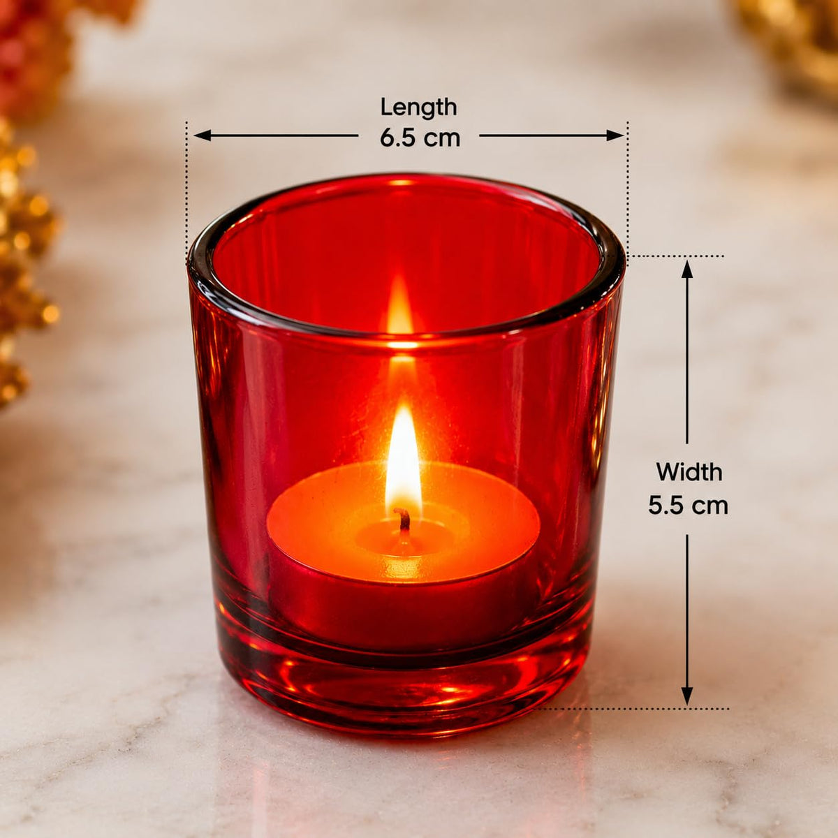 Pure Source India Glass Votive Tealight Candle Holders - Living Room Side Table Home Decoration (Glass, Pack of 6, Red)