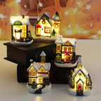 ATORSE® Resin Christmas Scene Snow House Led Village Set Desktop Decoration Gift A