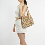 MAIRO LIFESTYLE Womens Straw Wicker Handmade Boho Summer Beach Aztec Tote Bag (Brown)