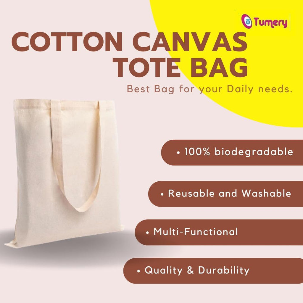 Tumery Cotton Canvas Tote Bag Women Shopping bag, Grocery, Sturdy Bag, Aesthetic Office Bag For Women Reusable 100% Eco-Friendly- Natural (Combo Of 8)