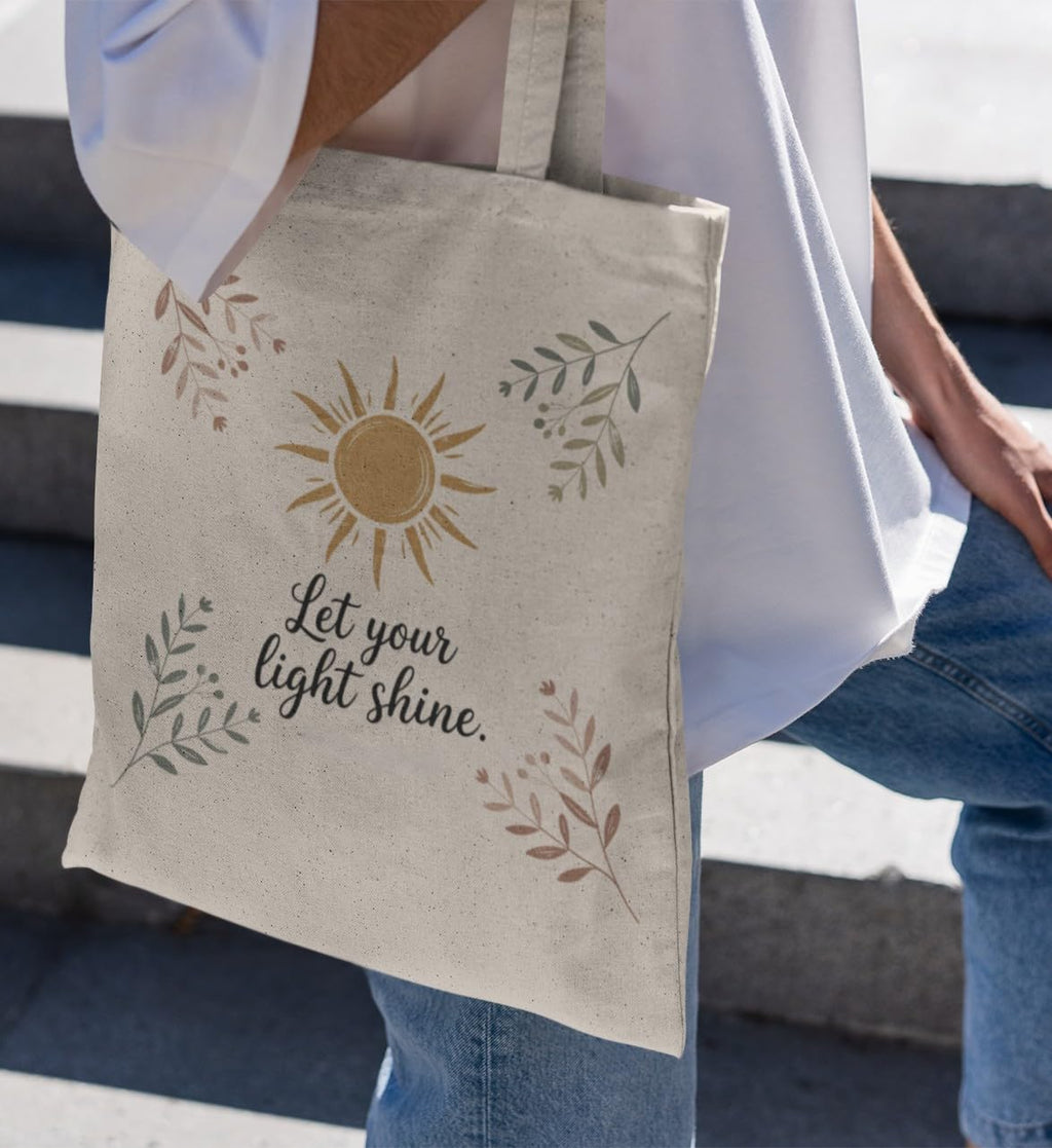 Kalaa Lifestyle Canvas Tote Bag for Women | Premium Cotton Shopping Bag | Eco-Friendly Shoulder Tote for Office, College, Travel & Daily Use and Gifting (Let Your Light Shine)