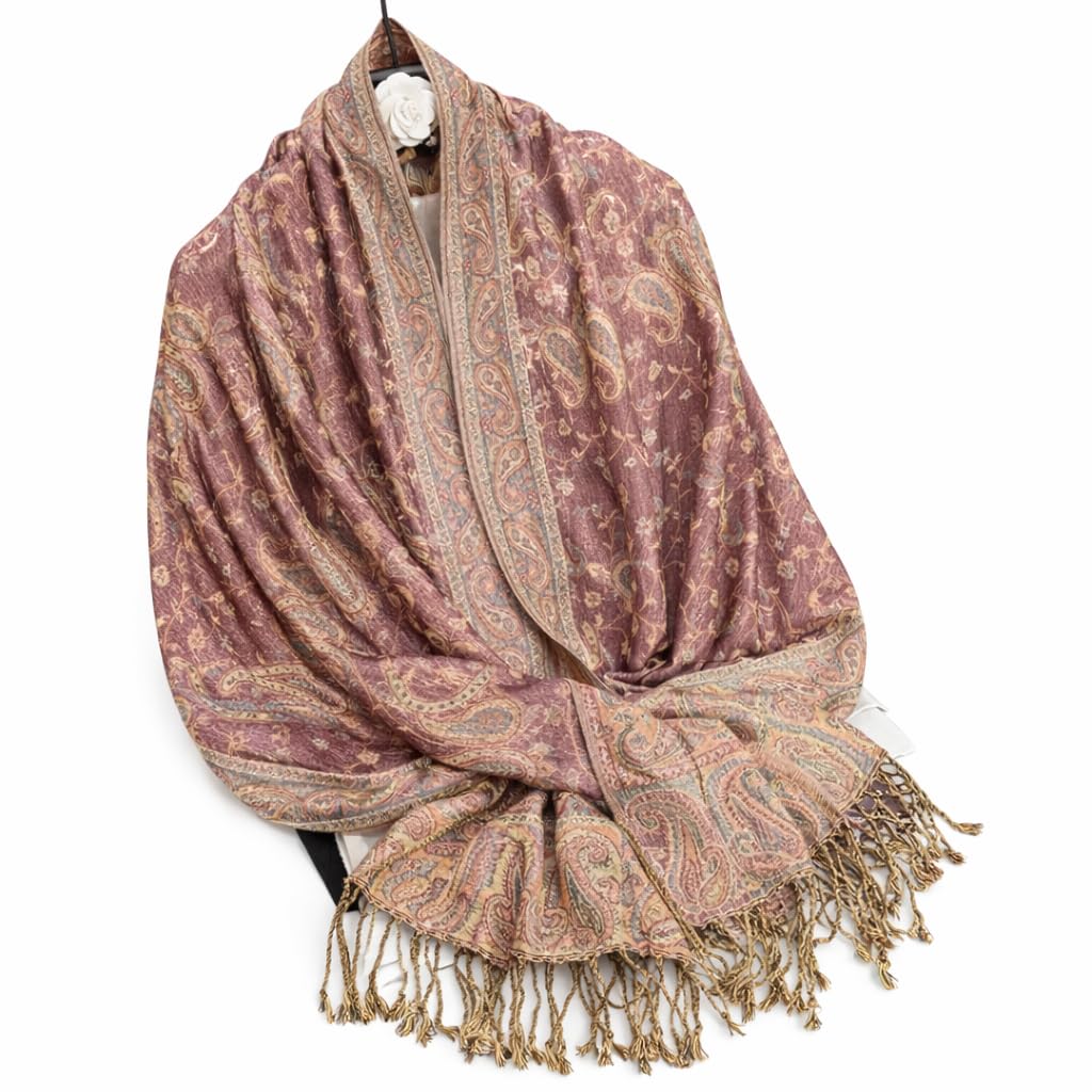 Soft Silky Revrsible Paisley Pashmina Scarf w/Fringes