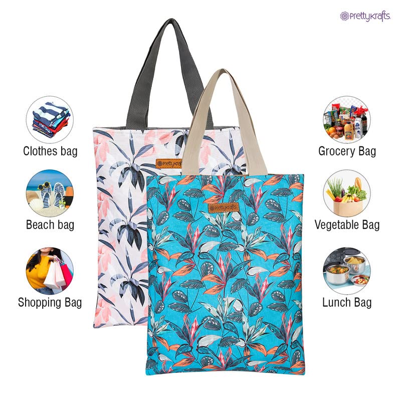 PrettyKrafts Tote Bags Cotton Shopping Bags with Shoulder Length Handles, Grocery Shopping Cloth Bags, Reusable, Washable Tote Bag for Women, Teacher, Mother as Gifts, Green