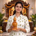 KARTHI7OCT STORE 7 Inch Polished Teak Wood Temple Kalash Finial – Handcrafted Wooden Dome – Pooja Kalasam for Home Mandir & Gopuram – Antique Furniture Decor – 3 Inch Base