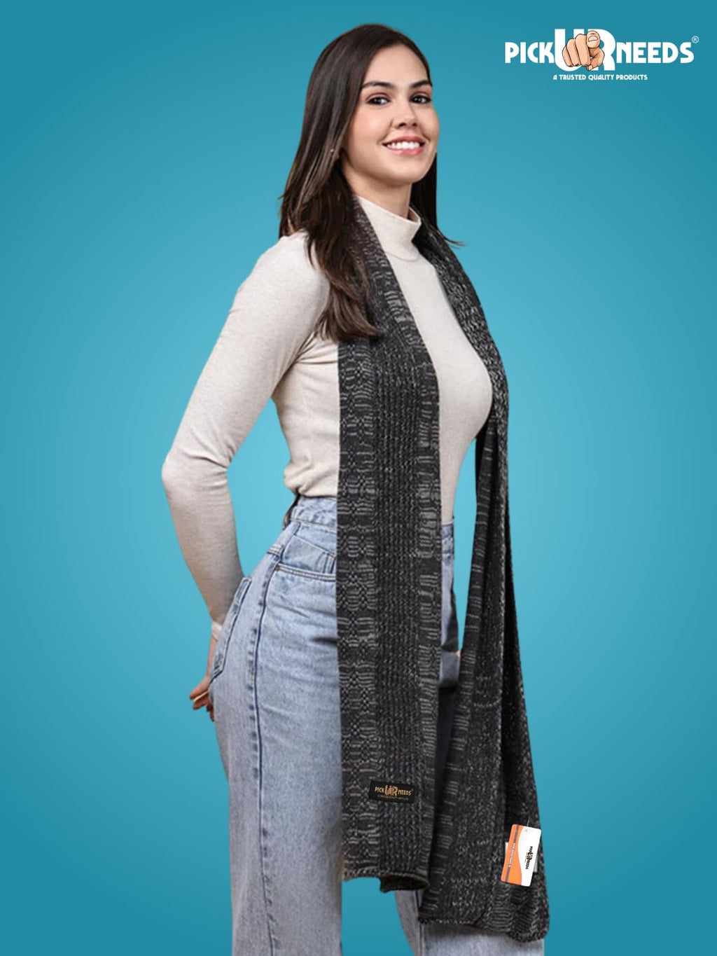 Pick Ur Needs Women’s Knitted Winter Scarf – Soft, Warm & Stylish Casual Long Muffler Stole for Girls (Black)