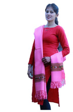 HImalayanKraft Hand Woven Kullu Handloom Pure Woolen Shawl Pink Colored with Beautiful Kullu Weaving Designed for Women and Girls.