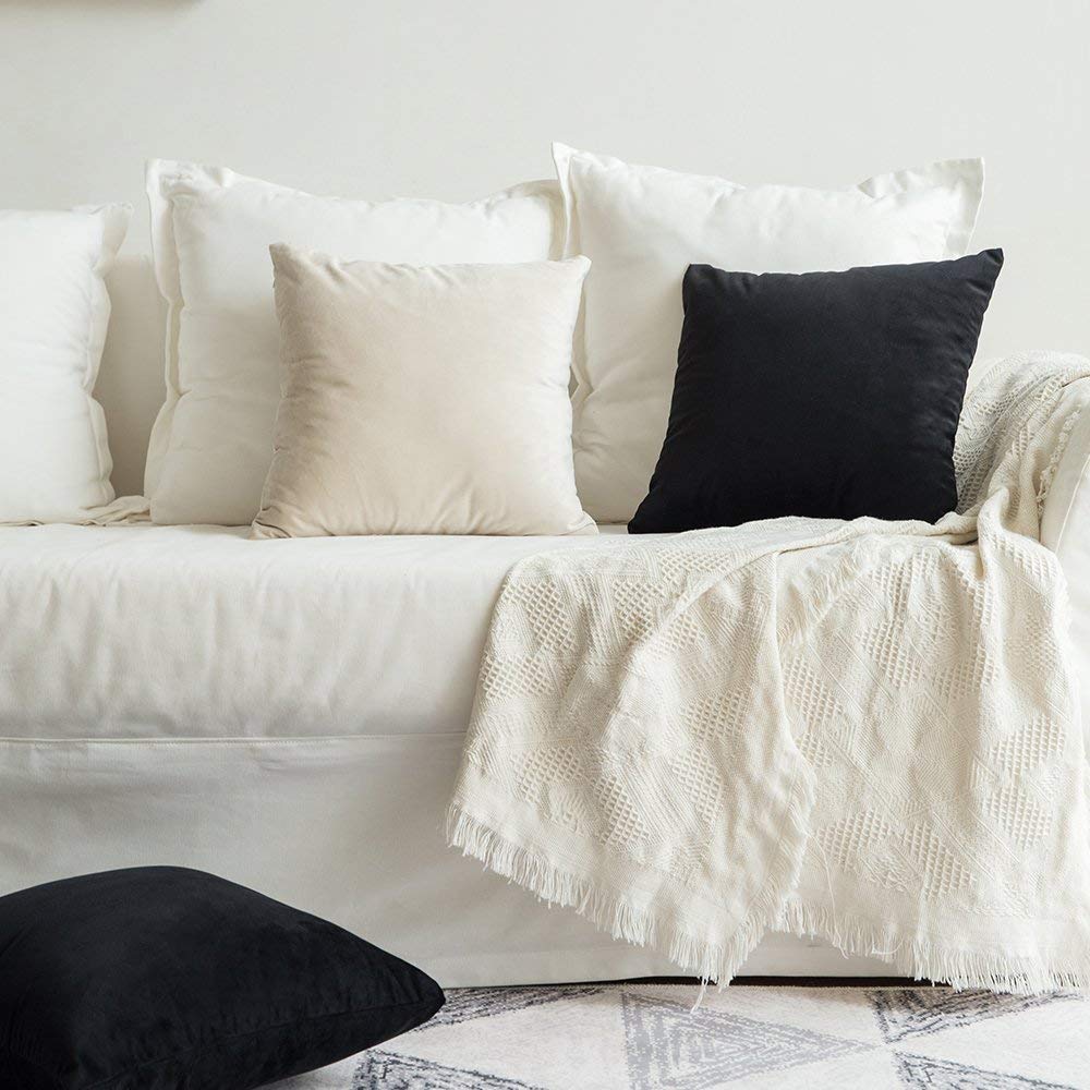 Khooti Velvet Cushion Cover, 22x22 | Cream White | Pack of 3 | Solid Plain Soft & Smooth, Decorative Cushion Covers for Living Room, Bedroom, Couches, Chairs, Sofas, Beds & Home Decor