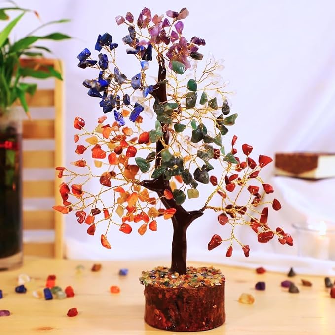 A P HOMES 7 Chakra Healing Gemstone Tree - Handcrafted Feng Shui Crystal Tree for Positive Energy, Wealth, and Balance | Meditation Decor, Reiki Healing, Home & Office Decor Gift (300 Beads)