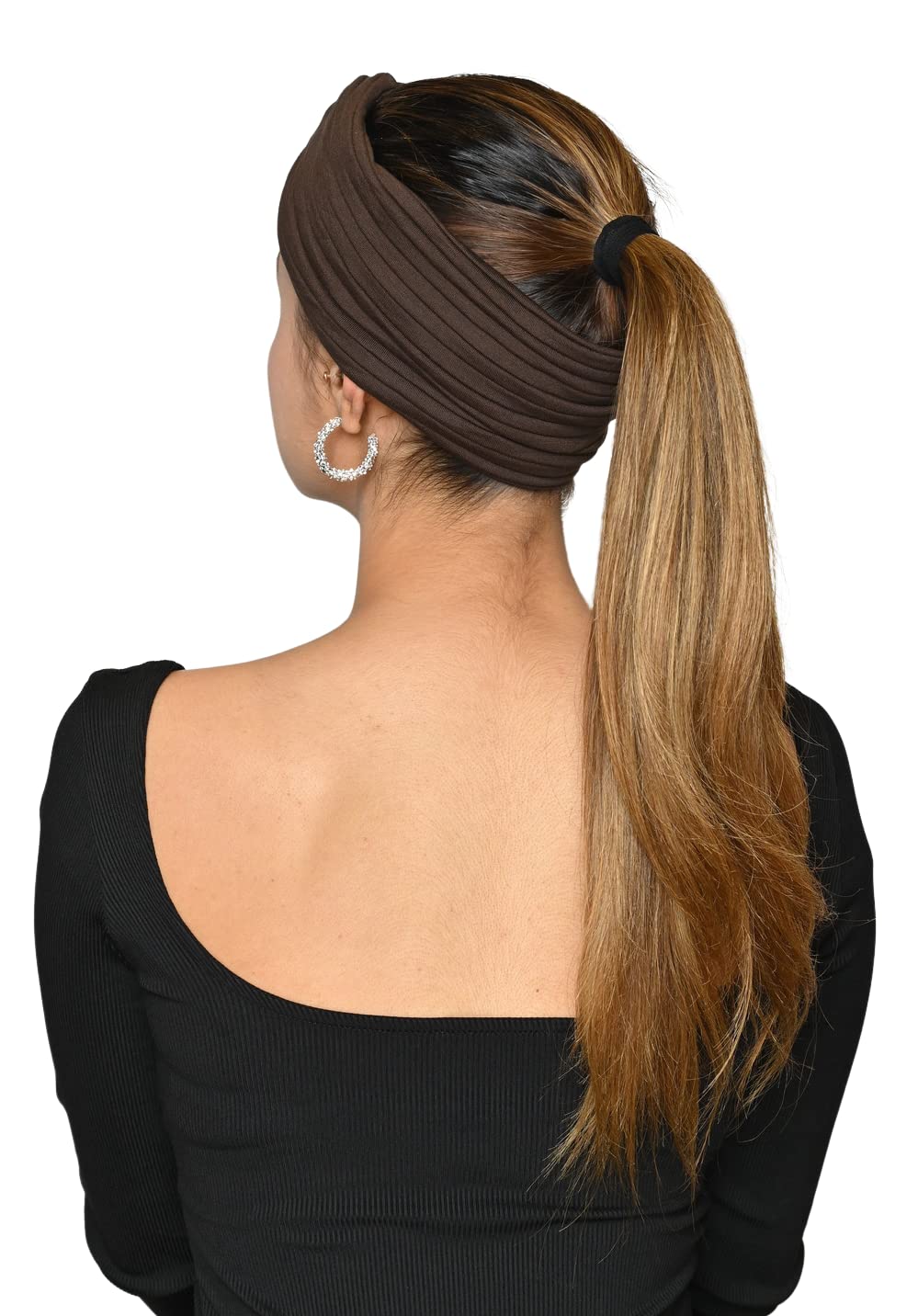 The Headscarves Bamboo Viscose Beautiful Gathered Headband For Women's (SS411_Brown)