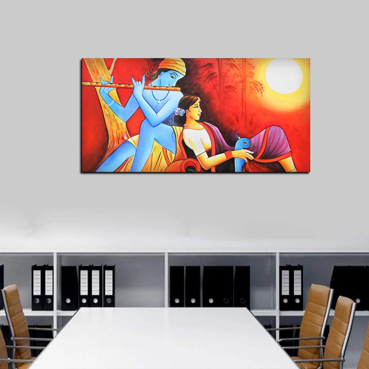 VIBECRAFTS Canvas Paintings for Living Room Drawing Room Radha Krishna with Flute Canvas Wall Painting for Homedecore|Office|Gift|Livingroom|Bedroom(PTVCH_2399NV)(48 x 24 Inches)