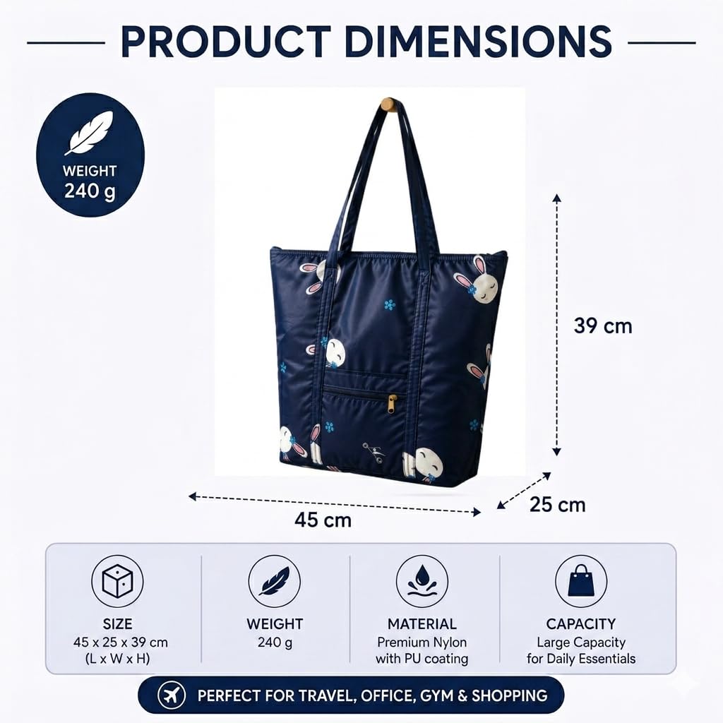 SIVIBAG Foldable Waterproof Travel Tote Bag for Women | Cute Print Lightweight Large Capacity Shoulder Gym Bag & Sports Bag with Zipper Pocket | Stylish College, Office & Daily Use Shopping Bag