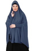 ICW Women Stretchable Jersey Smoking Sleeve Jilbab Cum Prayer Khimar Female Hijab (Free Size) (Metallic Grey)