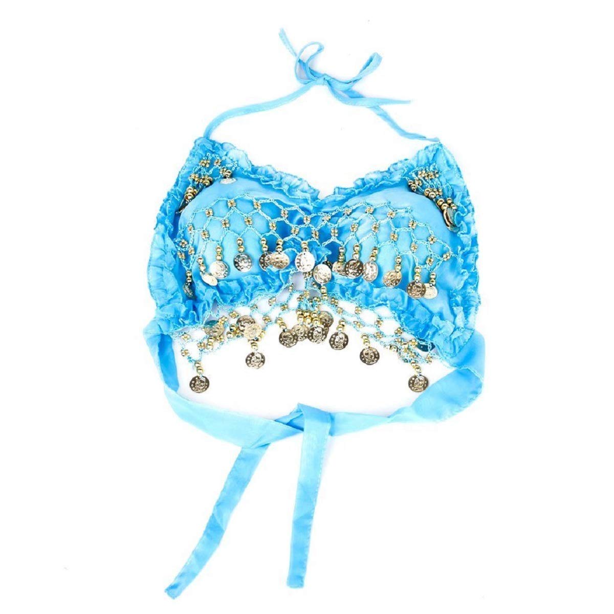 VRITRAZ Women's Velvet Belly Dance Hip Scarf Waistband Belt Colors Beads and Golded Coins (Blue, Pack of 3)