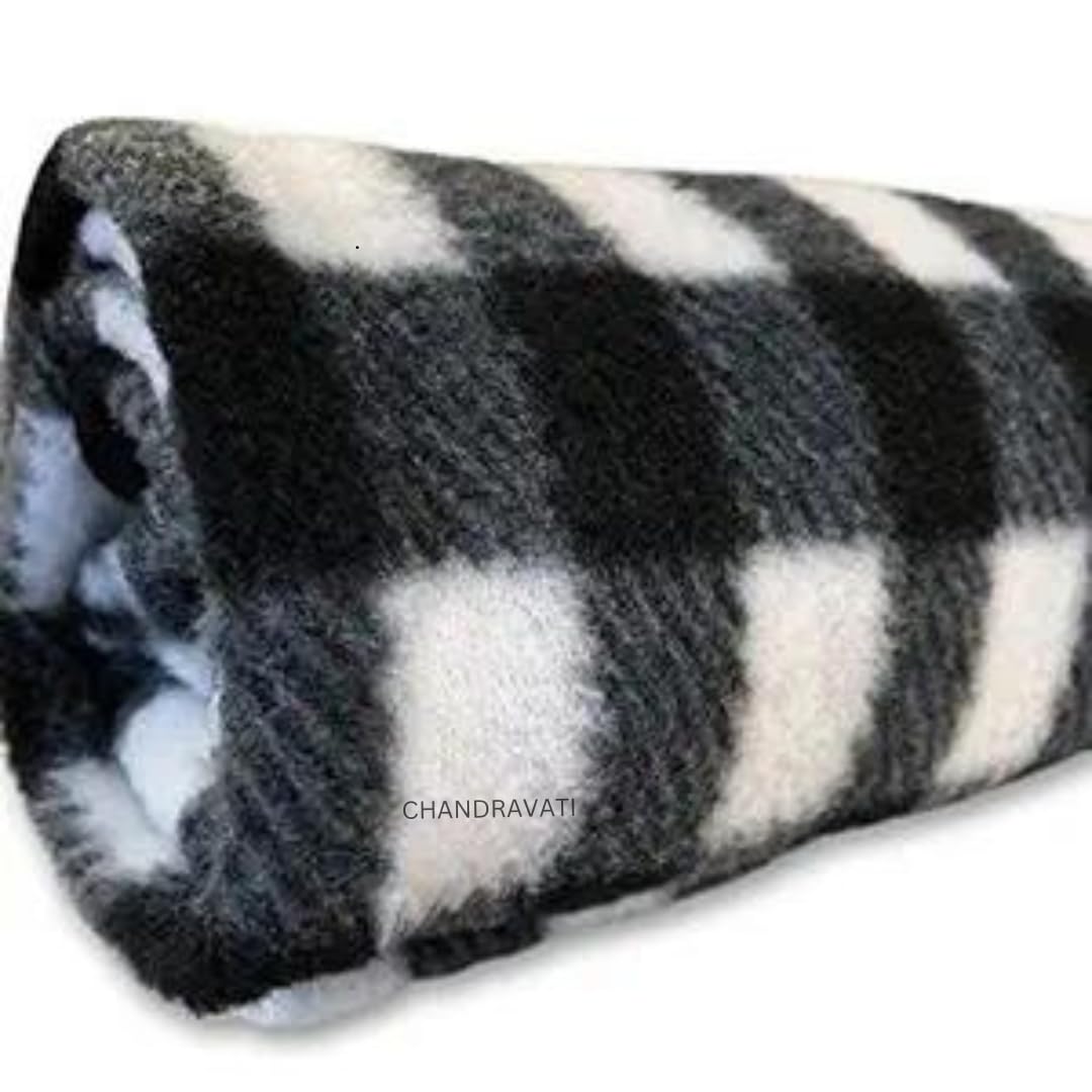 CHANDRAVATI Acrylic Wool Blanket | Warm & Cozy Black and White Check Design Single Bed Blanket | Soft Bedding for Winter, Sofa, Bedroom & Travel (200 x 130 cm) Kafalo