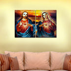 VIBECRAFTS Mother Mary And Jesus 2 Pieces Canvas Wall Painting Fitted With Wooden Frame For Home | Office | Living Room | Gifts(PTVC2Pcs1_17508)