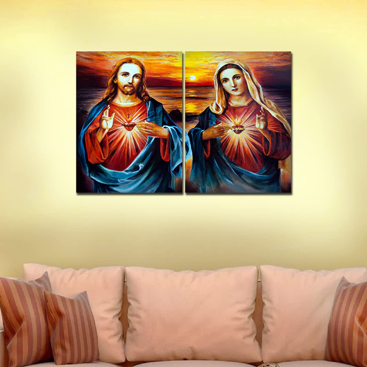 VIBECRAFTS Mother Mary And Jesus 2 Pieces Canvas Wall Painting Fitted With Wooden Frame For Home | Office | Living Room | Gifts(PTVC2Pcs1_17508)