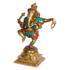 ARTVARKO Dancing Ganesh Idol Brass Multicolor Statue Murti Blessing Ganesha Vinayak Ganpati Sitting Sculpture Bhagwan Home Entrance Décor Temple Puja Gift Height 8.5 Inch