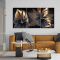 VIBECRAFTS Beautiful Golden Leaf Flower 3 Pieces Canvas Wall Painting Fitted With Wooden Frame For Home | Office | Living Room | Gifts(PTVC3Pcs3_11519N)