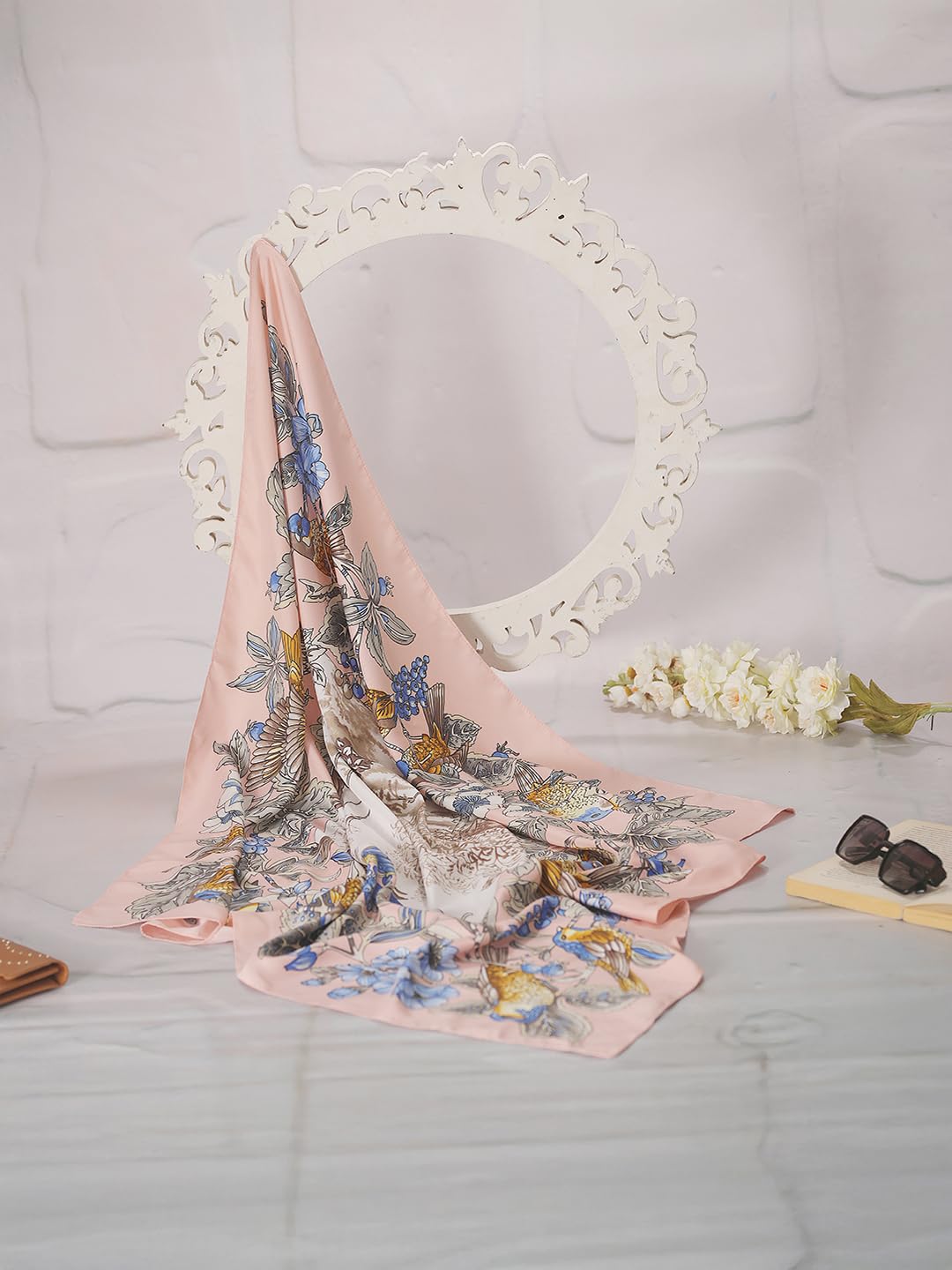 CrossKulture Printed Poly Silken feel Scarf Stole for Women | Stylish, Soft, & Lightweight | Satin Feel Neck, Hair & Head Scarf for Women | Square Silk Stole for Handbag (Colour53)