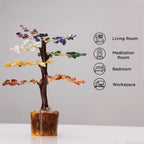 Shubhanjali 7 Chakra Tree 100 Beads M-Seal for Home Decoration | Crystal Tree for Positivity Goodluck | Gemstones | Feng Shui Stone Tree for Living Room, Office Desk & Hall Decor | Gift