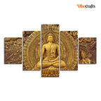 VIBECRAFTS Spiritual Buddha Wall Painting Five Pieces For Home|Office|Living Room|Gift (PTVC5Pcs1_5550)