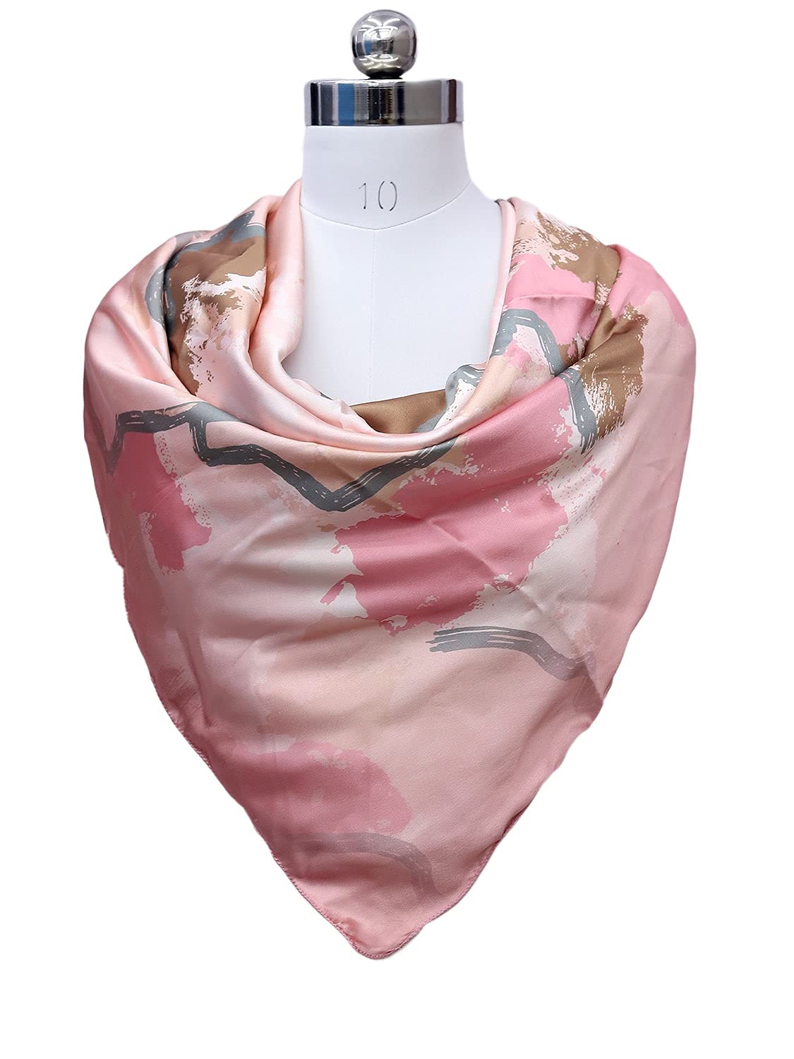 leeza store Women's Baby Pink Silk Scarf For Women – 40X40 Abstract Watercolor Soft Digital Print Fashion Accessory