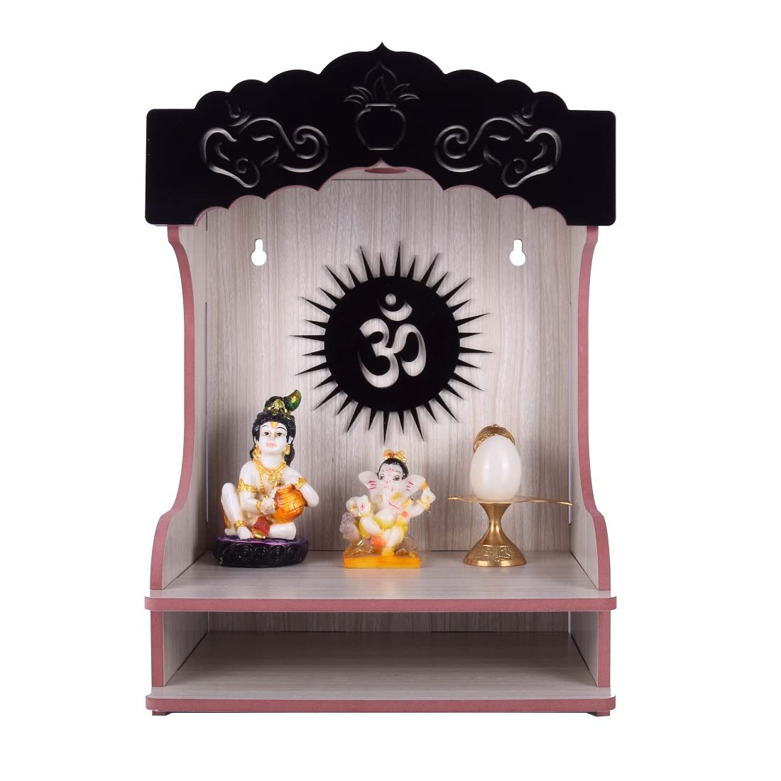 CrazyInk Wooden Temple Beautiful Design Plywood Mandir for Home and Office (27 x 17 x 38 Cm) (White)