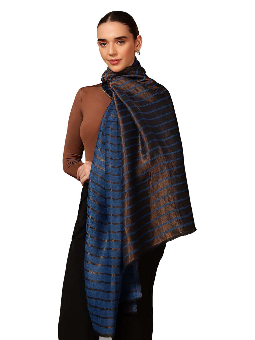Pashmoda Women Golden Mirage Reversible Zari Moonlight Fine Wool Stole (Size : 28x80in, 71X203cm) ZSST05