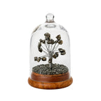 BhagyaG Pyrite Crystal Tree with Glass Dome & Wooden Base | Natural Pyrite Stone Money Tree Showpiece for Home, Office, Study Table & Décor | Elegant Gemstone Tree Gift