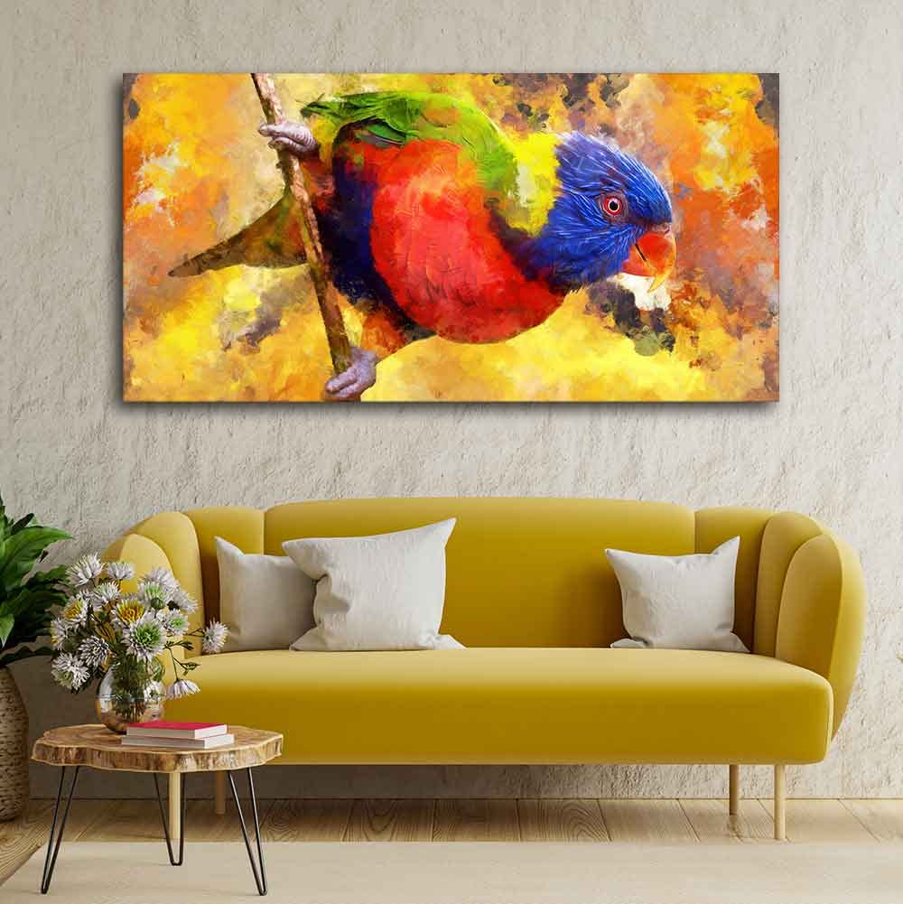 VIBECRAFTS Canvas Paintings for Living Room Drawing Room Colorful Parrot Abstract Art Canvas Wall Painting Fitted With Wooden Frame For Home | Office | Living Room | Gift (PTVCH_2467)