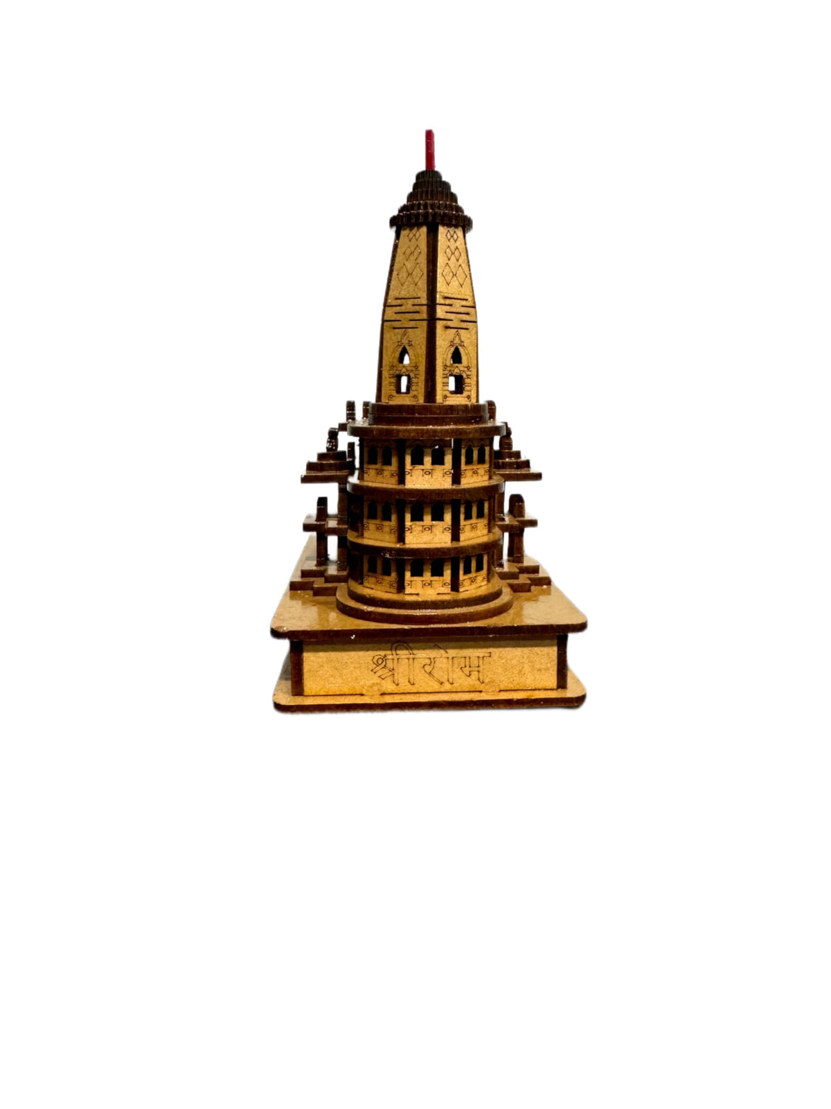 eXme Ram Mandir Wooden Miniature Temple Statue – Handcrafted Lord Ram Mandir Idol for Home, Office, Car Dashboard & Gifting | Spiritual Decor Showpiece (W 8 x D 14 x H 14.5 cm)