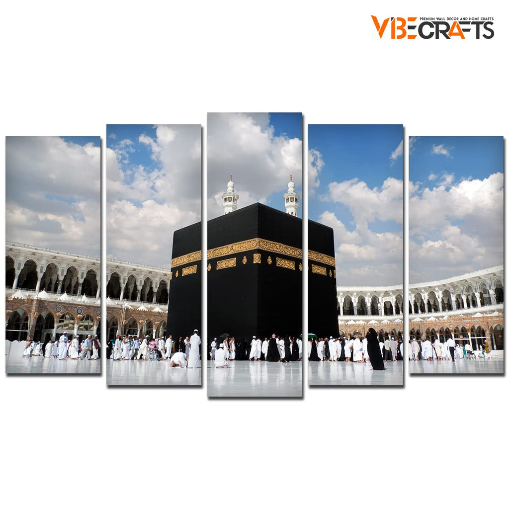 VIBECRAFTS 5 Pieces Masjid Al Haram Canvas Wall Painting For Home|Office|Living Room|Gift (PTVC5Pcs2_6515)
