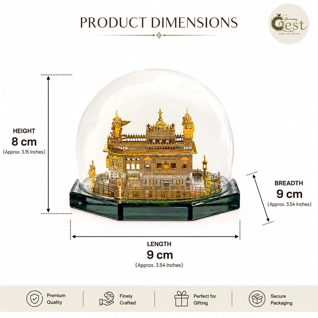 Shri Harmandir Sahib ji | Golden Temple Covered by a Glass Dome for Decor 24K Gold Plated Idol of Golden Temple | Shri Harmandar Sahib ji for Decor (Waheguru Ji Mehar Karan) | Charming NEST