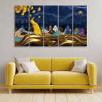 VIBECRAFTS Golden Peacock in Forest Premium Wall Painting Set of Five For Home|Office|Living Room|Gift (PTVC5Pcs4_8584)