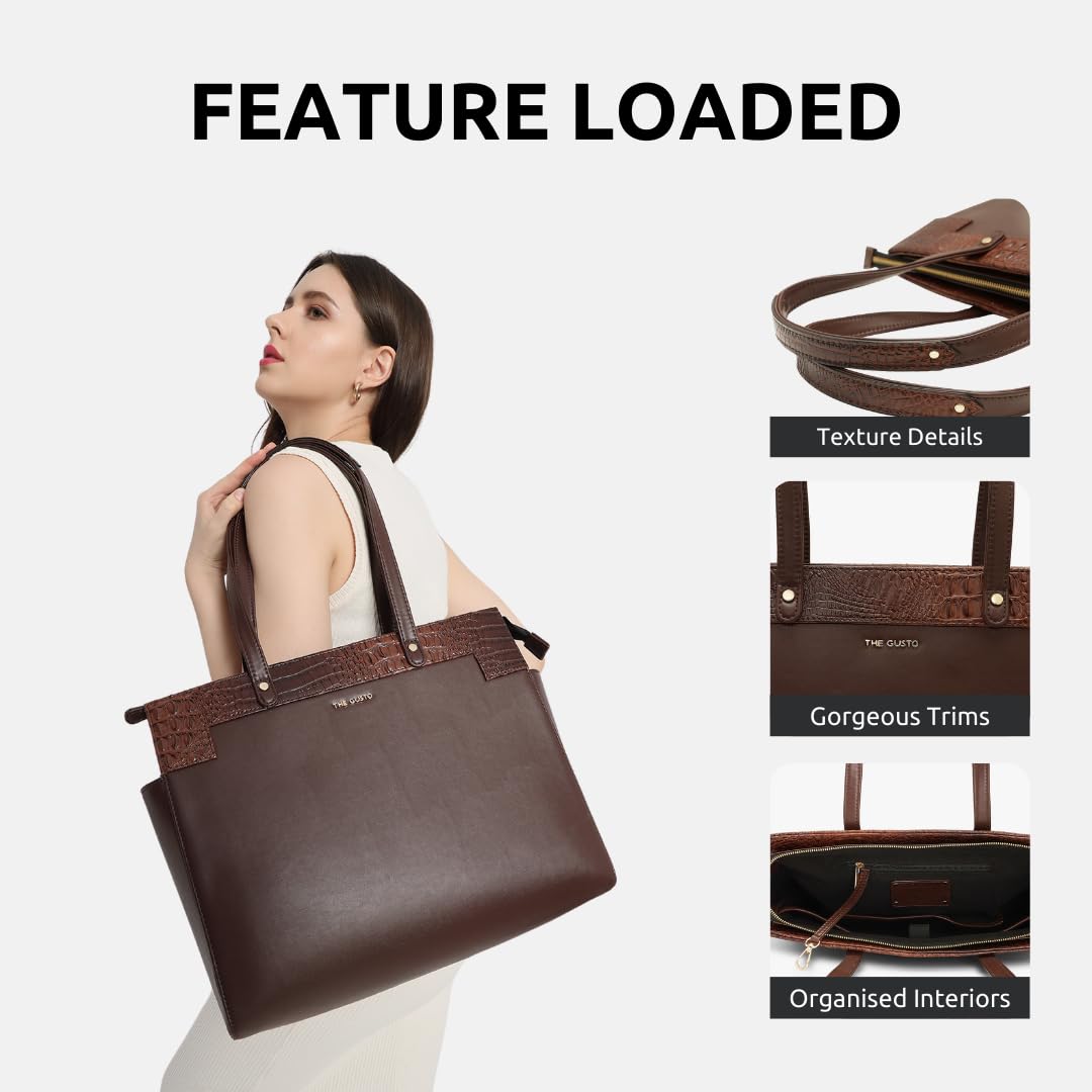The Gusto Estelle - Premium Large Size Vegan Leather Tote Bag for Women | Stylish Hand Bag/Shoulder Bag with Zip | College, Casual Use, Office Tote Bag