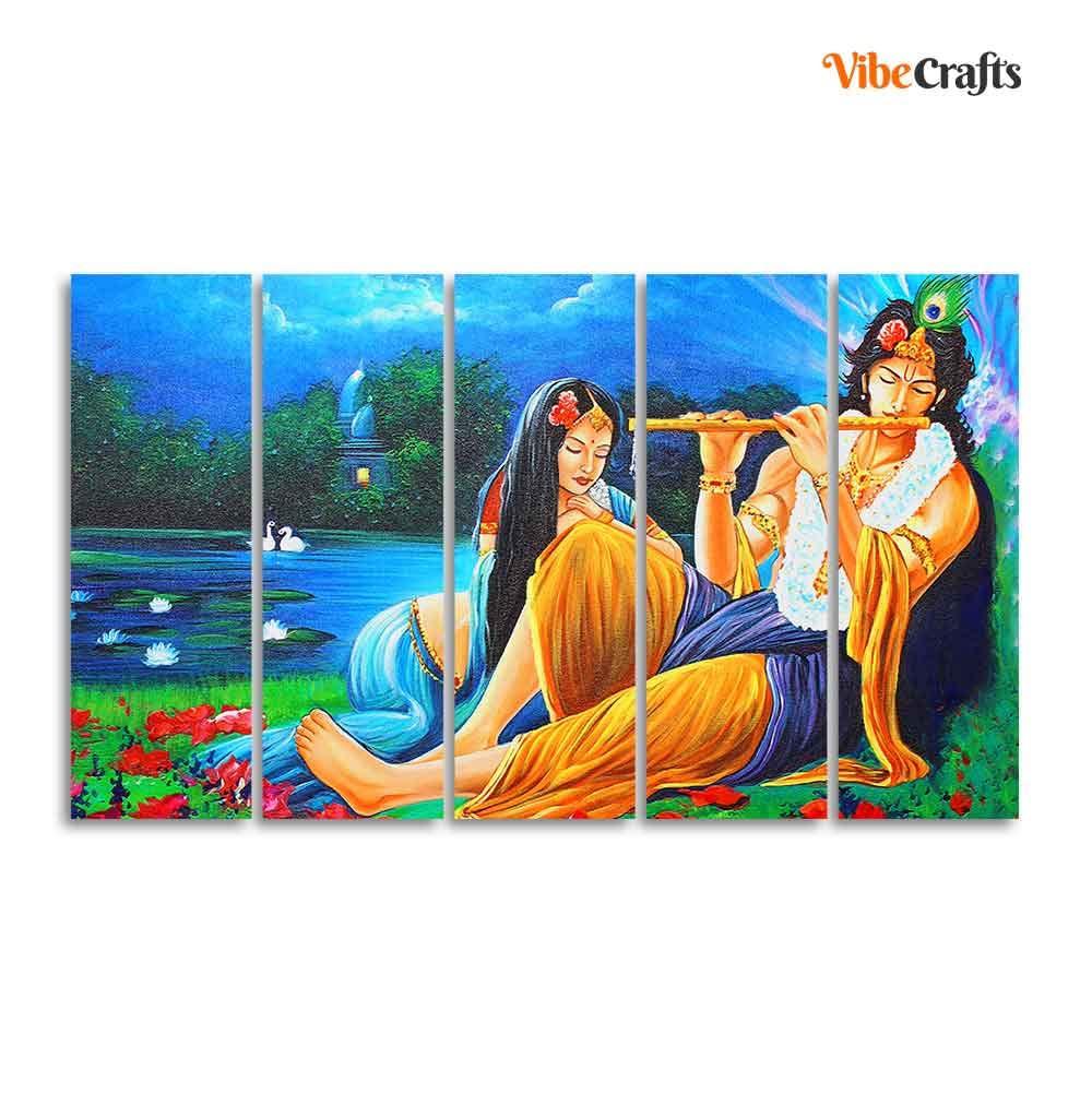 VIBECRAFTS Radha Krishna Painting Five Pieces Canvas Wall Painting For Home|Office|Living Room|Gift (PTVC5Pcs4_8709)