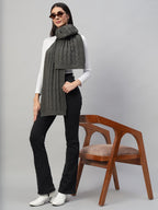 Ravaiyaa - Attitude is everything Reversible Wool Scarves Knitted Pattern Women Neck Wraps Muffler Winter Wool Scarf 65 x14 Inch (Grey)