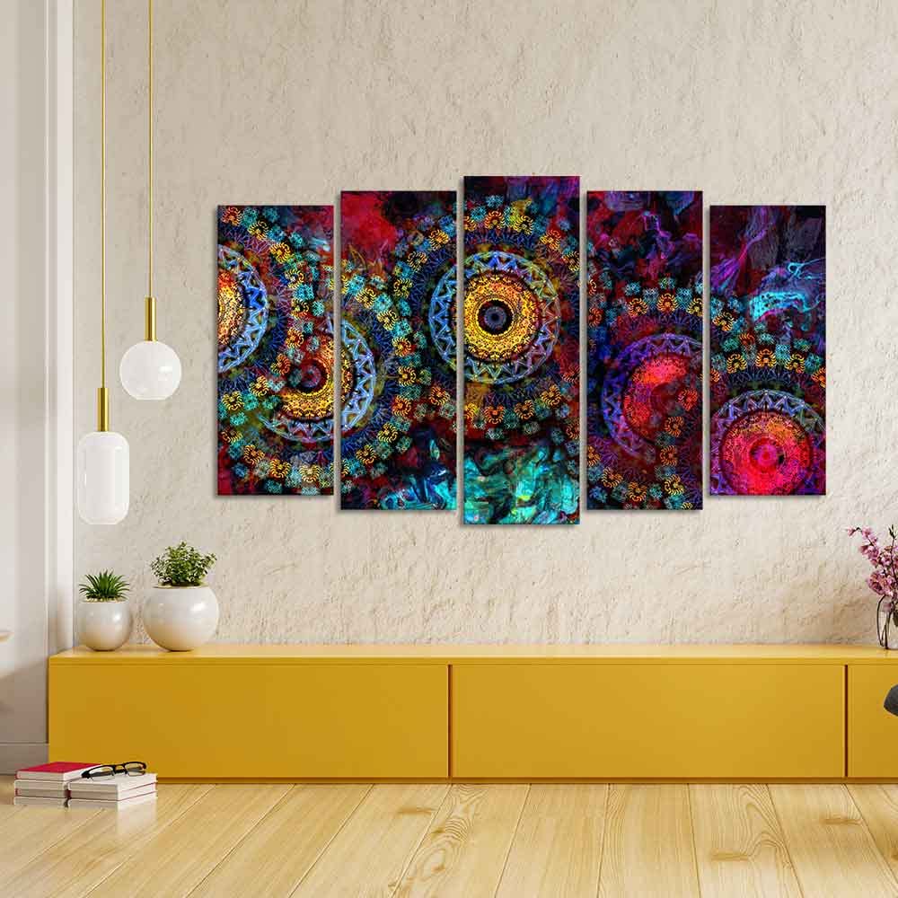 VIBECRAFTS Mandala Art Dark Eyes Canvas Wall Painting of Five Pieces For Home|Office|Living Room|Gift (PTVC5Pcs2_6614N)
