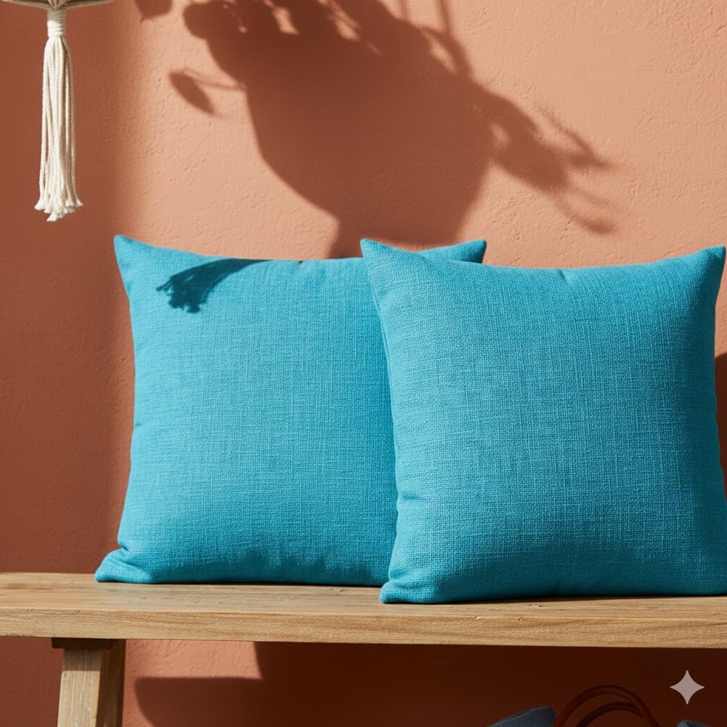 CASA-NEST Jute Cushion Cover 24x24 (Pack of 2) (Bondi Blue) JUTEREV24