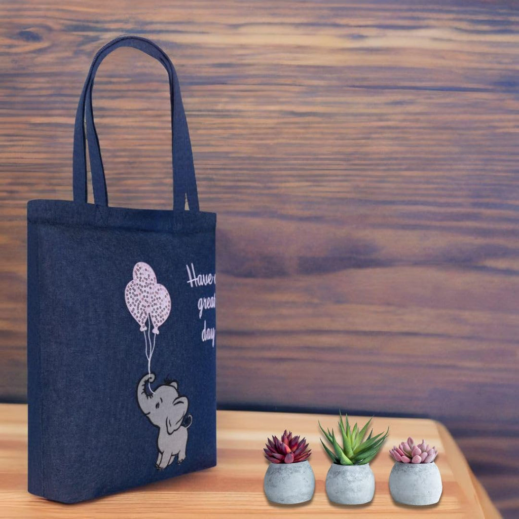 MASQ By Q-One Canvas Baby Jumbo Embroidered Utility Tote Bags For Women With Zip, College Bag For Girls, 100% Organic Relaxed Fit Tote Bag For Traveling & Daily Use