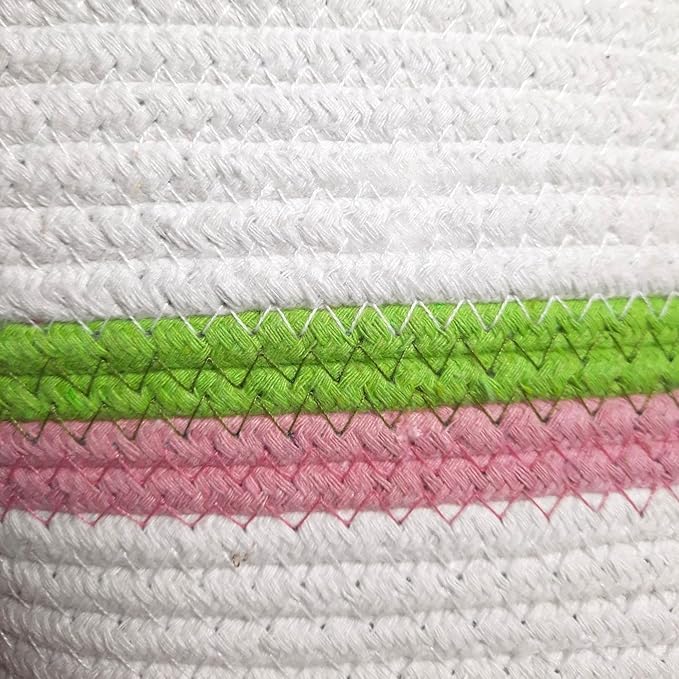 BEAUTIFUL HOMMIES Attractive Hand Bag |large Tote Bag |Summer Bag | Bucket Bag | Basket Bag | Bamboo Tote | Beach Bags for Women|Boho Bag|Handbag |Jute Bag |Handmade Bag (WHITE PINK GREEN)