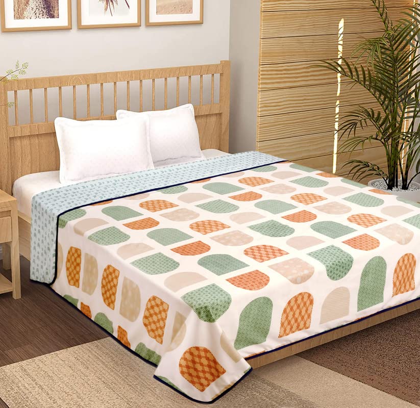 VAS COLLECTIONS 120 GSM Premium Cotton Printed Dohar/AC Blanket for Double Bed Size (90 x 86 inches) |Ultrasoft & Lightweight |Double - 228x220 cms-Beige & Green Kafalo